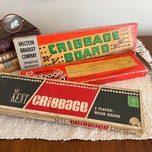 Three Vintage Cribbage Boards in Original Box Complete with Pegs  (3769)